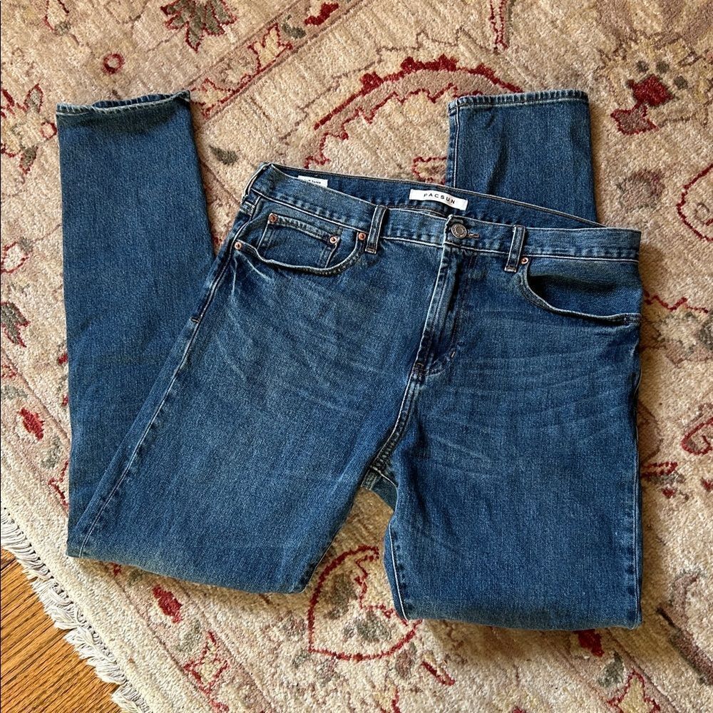 PacSun Men's Dark Blue Skinny Jeans Size 33/34